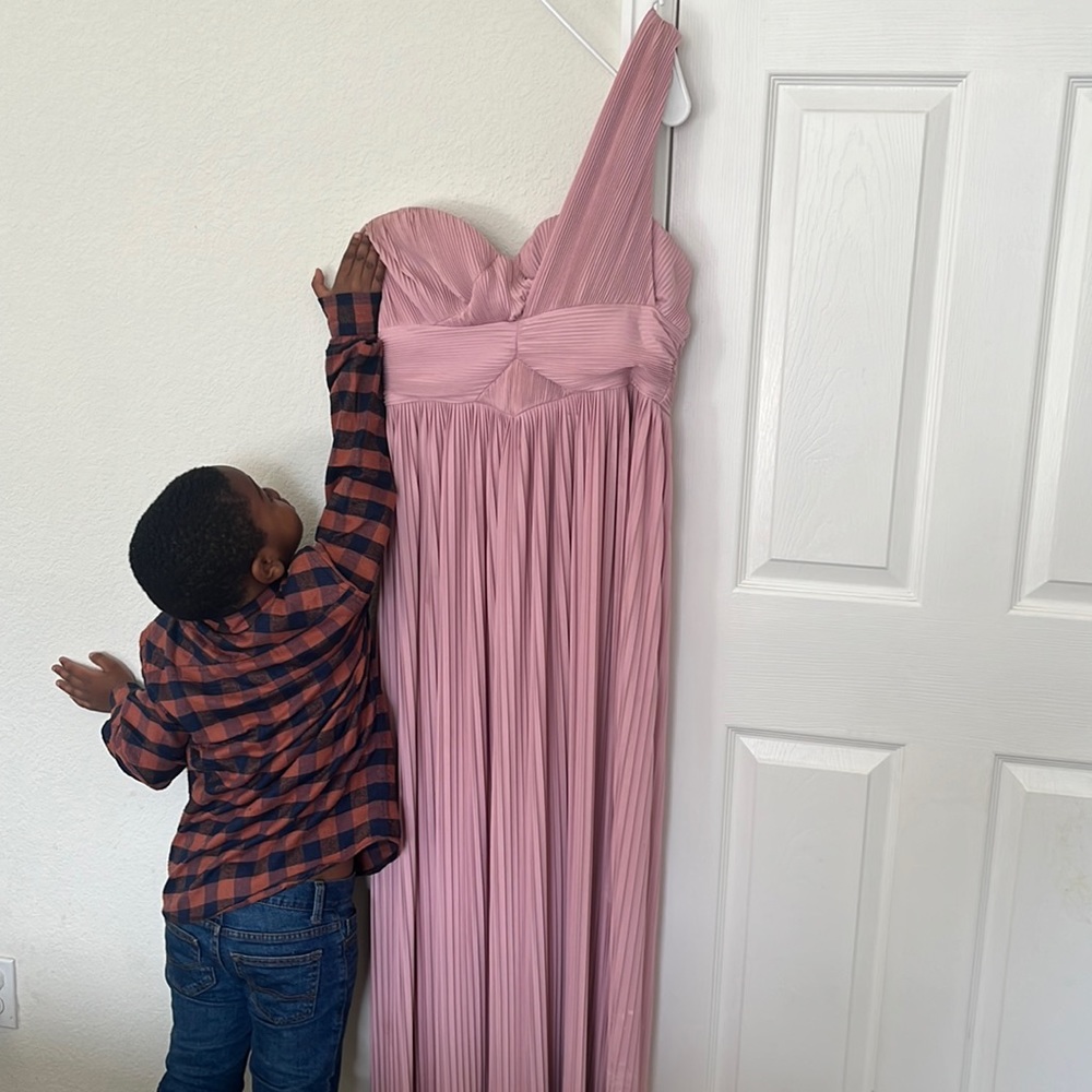 ASOS  design premium one shoulder pleaded panel maxi dress in soft pink